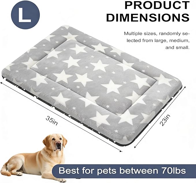Dog Bed Mat, Reversible Dog Crate Pad with Washable Kennel Mat and Soft Foam, Pet Bed for Dogs & Cats, for Crates Carriers & Travel(Big&Small Stars Grey, 35" L*23" W*1.5" Th)