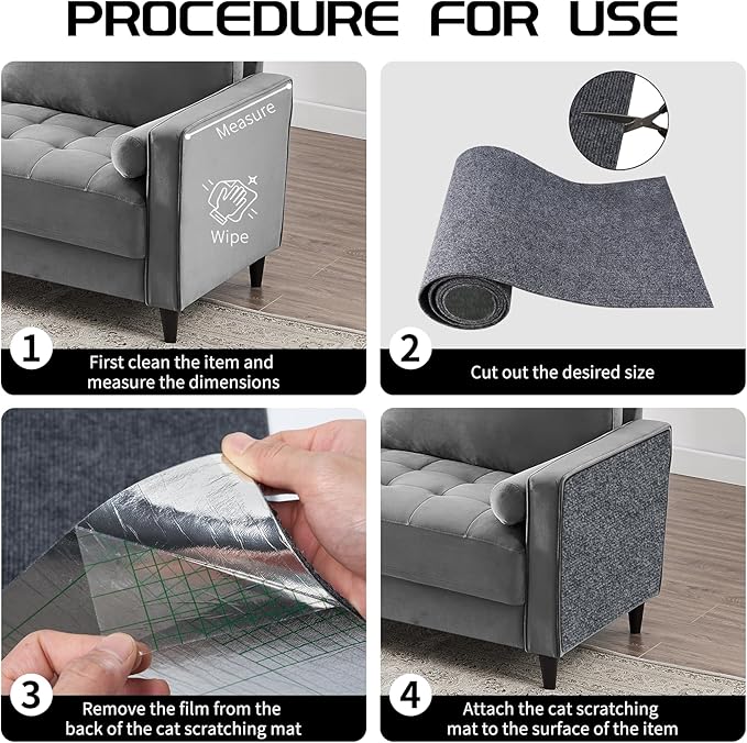 2 Pcs Total 78.8"x15.8" Cat Scratch Mat, Cat Scratch Couch Furniture Protector, Trimmable Self-Adhesive Cats Scratch Pads, DIY Cat Scratcher for Wall Protector and Covering Cat Tower (Dark Gray)