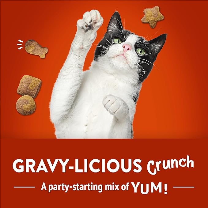 Friskies Purina Cat Treats, Party Mix Gravy-Licious Crunch Chicken and Gravy Flavors - 20 oz. Pouch (Pack of 2)