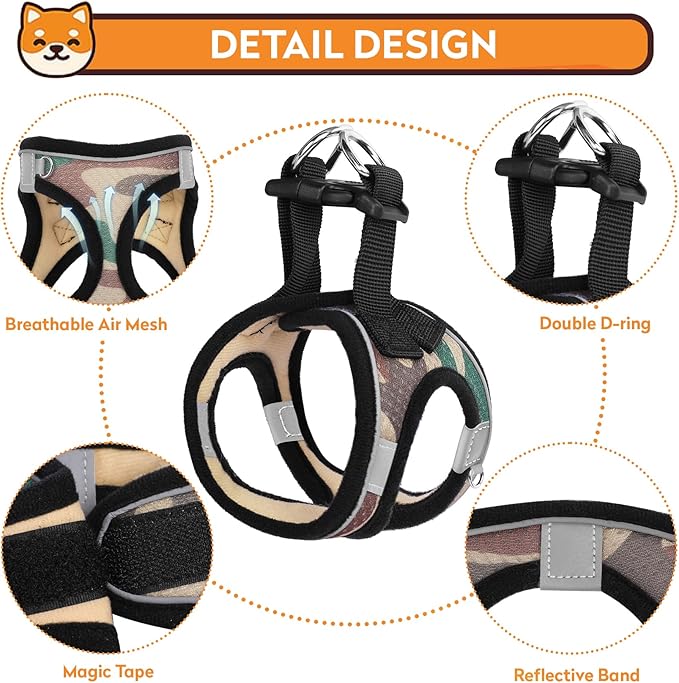 Dog Harness with Leash Set, No-Pull Step-in Reflective Pet Harness with 1 Leash Clips, Adjustable Soft Padded Easy Walk Dog Vest for Small Medium Large Dogs, Cats(Camouflage, XLarge)
