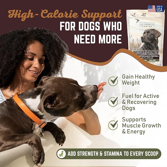 All American Canine Dog Weight Gainer – High Calorie Dog Food Supplement & Protein Powder for Rapid Weight Gain, Mass, and Recovery – Appetite Stimulant – 60 Servings