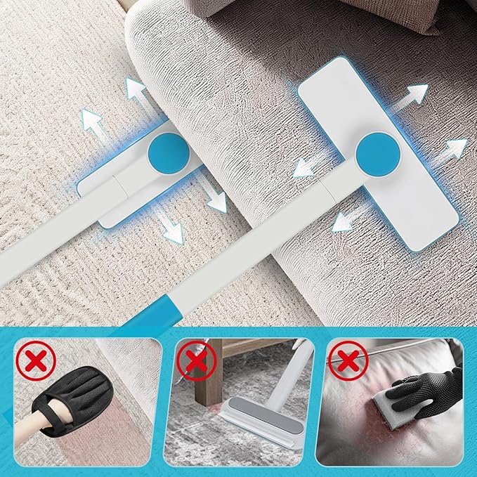 2-in-1 Pet Hair Remover Roller & Brush - Furniture Carpet Rake and Silicone Pet Grooming Brush with Extendable Handle, Adhesive Hook for Easy Storage | Dog Cat Hair Removal Tool for Home Car Cleaning