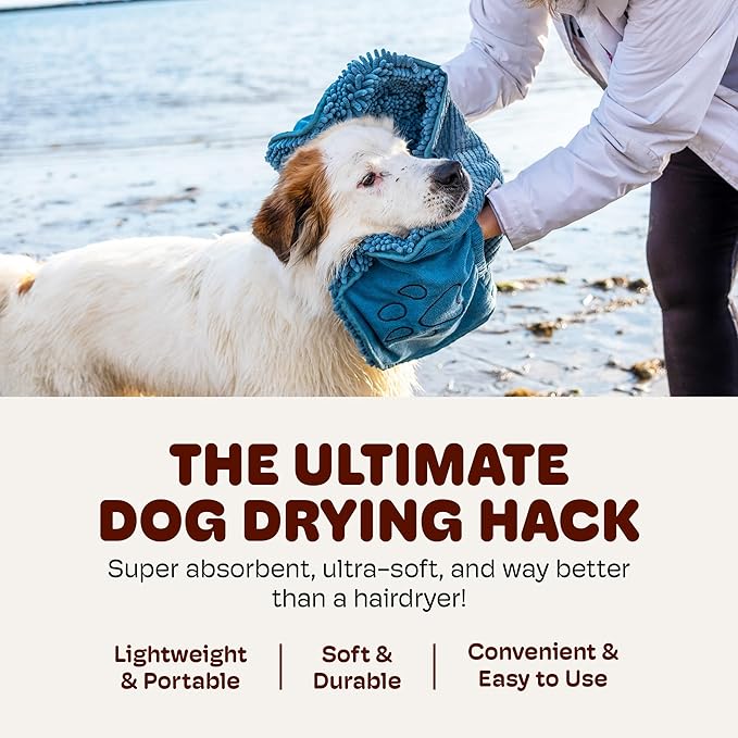 Dog Gone Smart The Dirty Dog Shammy - 2-Pack, Antimicrobial Microfiber Dog Towel for Odor Control, Fast-Drying Plush, Dual Hand Pockets & Super Absorbent, Machine Washable - 31 x 13 in, Pacific Blue