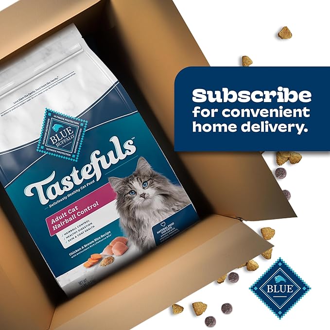 Blue Buffalo Tastefuls Adult Hairball Care Dry Cat Food, Made in The USA with Natural Ingredients, Chicken & Brown Rice Recipe, 3-lb. Resealable Bag