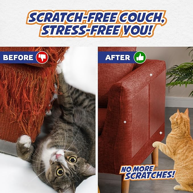 20 Pack Cat Scratch Furniture Protector Tape Sheets, Double-Sided Sticky Training (10 XL, 8 Large, 2 Medium), Anti-Scratch Couch & Sofa Guard,Clear,Not for Leather, Velvet, Microfiber