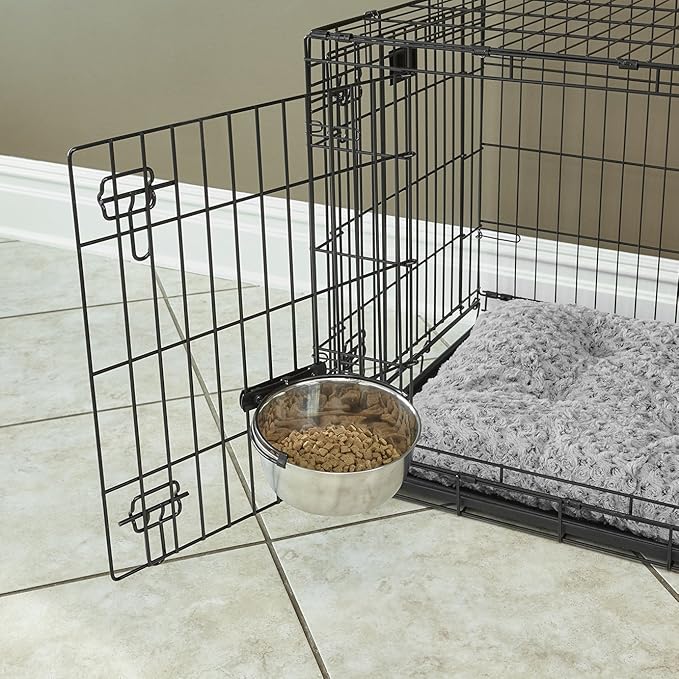 MidWest Homes for Pets Snap'y Fit Stainless Steel Food or Water Bowl, Holds 1 Quart, Mounts to Wire Crates, No-Tip Design, Rust-Resistant, for Dogs and Cats