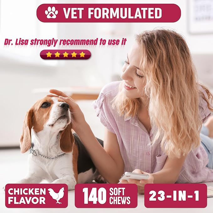 Dog Multivitamins Chewable with Probiotics - Dog Vitamins and Supplements - 140 Treats - Senior & Puppy Multivitamin for Dogs - Hip & Joint Support - Immune Health, Skin, Heart, Digestion, Probiotics
