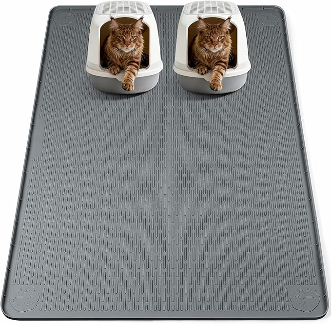 Cat Litter Mat, XL Extra Large 57" x 40" Silicone Mat Litter Trapping Mat for Scatter Control, Soft on Kitty Paws, Easy to Clean (Dark Grey)