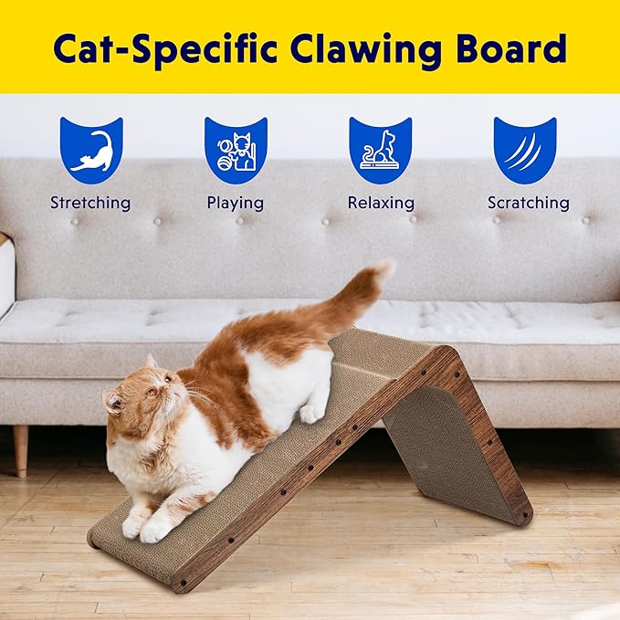 Simple Delxue Simple Deluxe Cardboard Cat Scratcher with Cat Toys Ball Track, 24 Inches L-Shaped Scratch Pad, Cardboard Lounge Bed, Stable and Durable, Furniture Protector, Reversible
