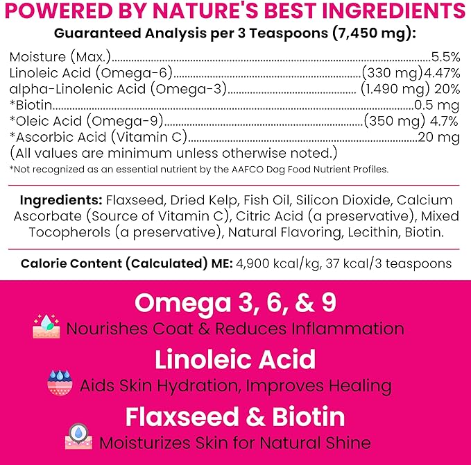 Omega 3 Powder for Dogs - 5.4 oz of Dog Powder Supplement for Skin and Coat - Made with Omega 3, 6, and 9 Fatty Acids, Biotin, and Vitamin C - Made in the USA