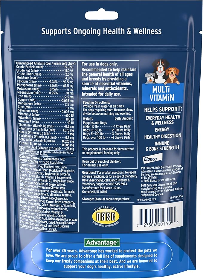 Pet Protect Dog Multivitamin, Vet-Formulated DVM Daily Soft Chews, Supports Ongoing Health & Wellness, Chicken-Flavor (120 Count)