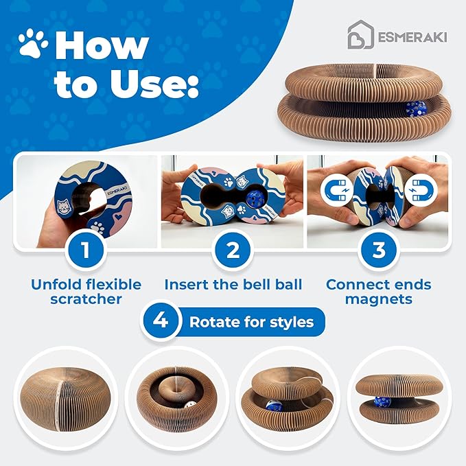 Kitty Kurlz Cat Scratcher Bundle for Kittens & Active Cats - Twisty Paws Reversible Infinity Kitty Curls Interactive Scratching Board, Stress-Relieving Cat Toy with Pet Hair Removal Glove & More