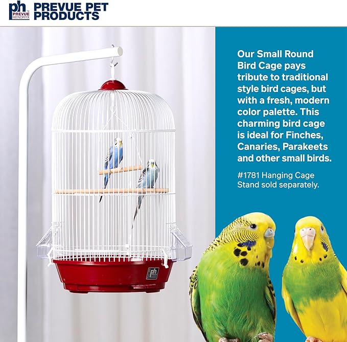 Prevue Pet Products Classic Round Bird Cage - Ideal for Finches, Canaries, Parakeets, and Other Small Birds, Indoor Traditional Style Birdcage with Circular Hook for Hanging - Red