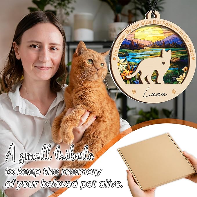 Cat Memorial Ornaments, Christmas Xmas Tree Ornament Window Hanging Car Sympathy Gift for Loss of Pet Bereavement Keepsake Remembrance Gifts for Cat Lovers Holiday Decoration PO235
