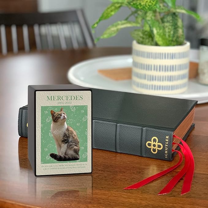 Custom Pet Keepsake Urns for Cats, Wooden Box for Pet Ashes with Photo for Your Beloved Pets, Pet Cremation Urns as Sympathy Gifts for Pet Lovers - Small, 6" x 4" x 2.75" Pet Urn (Marcedes)