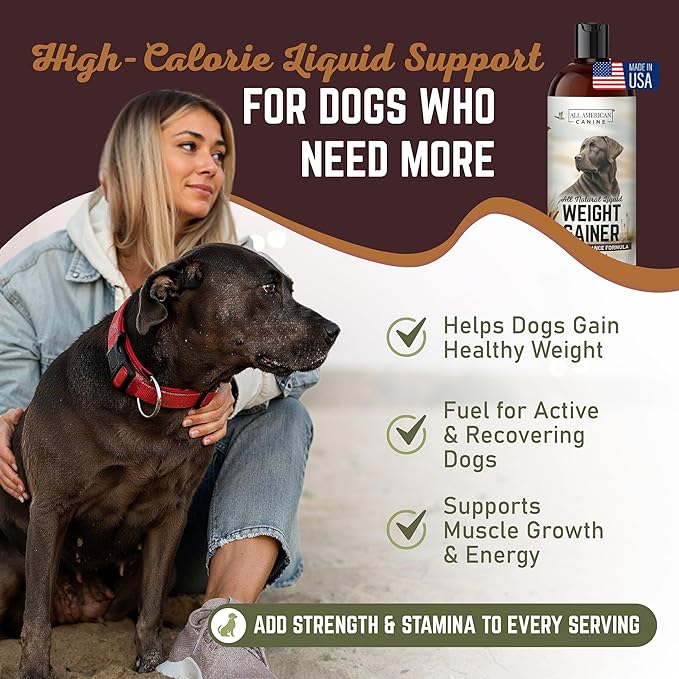 All American Canine Dog Weight Gainer Liquid – High Calorie Dog Food Supplement for Rapid Weight Gain, Mass, and Recovery – Appetite Stimulant – 60 Servings