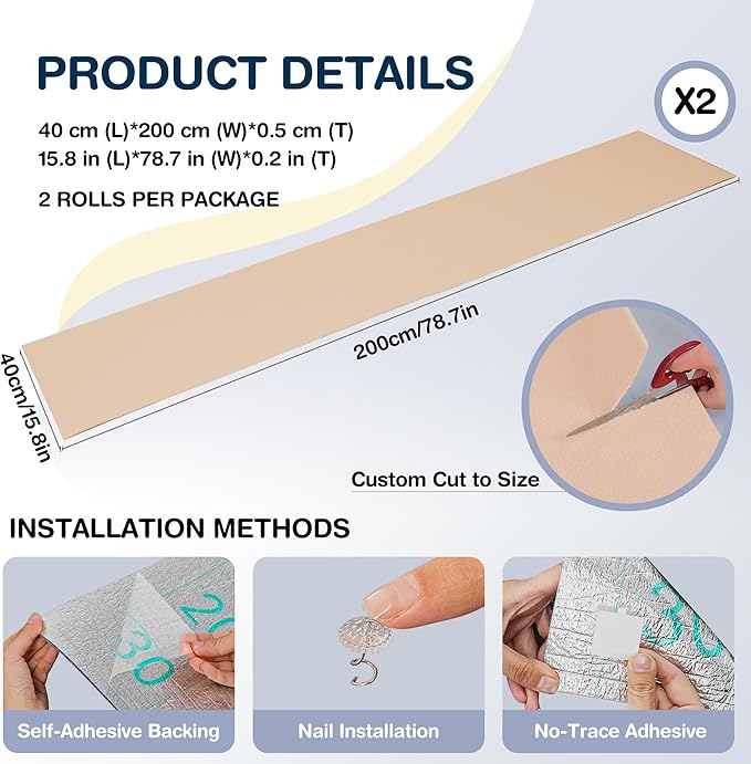 2 Pack Cat Scratcher Mat Roll for Furniture & Couch Protection | Total 157.5" x 15.8" Trimmable Self-Adhesive Carpet Cat Scratch Pad Replacement (Khaki)