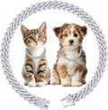 Luxury Cuban Link Puppy Collar Silver Puppy Chain Necklace with Diamond Rhinestones - 0.59 Inch Width Metal Pet Collar Jewelry for Puppy & Kitten (8 inch)
