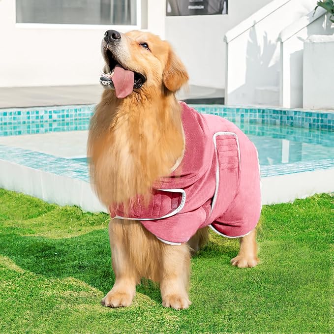 Avont Dog Bathrobe - Super Absorbent Pet Drying Towel Bath Robes After Bath Shower Swim Wet Walk for Puppies -Pink(M)