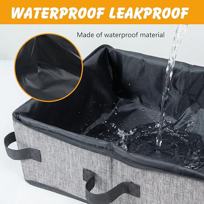Foldable Travel Litter Box for Cats with Zipped Lid, Portable Cat Litter Box, No Leakage, No Smell, Waterproof for Travel, Car, Camping, Hotel