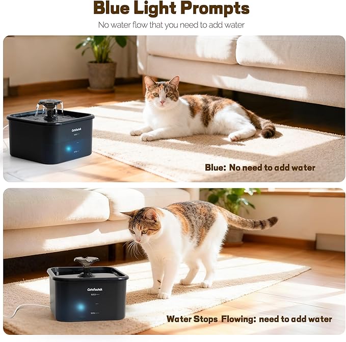 Pet Water Fountain, 74oz/2.2L Catsfoutek Water Fountain Cat for Drinking - Pet Fountain for Cats Inside - Quiet Automatic Cat Water Dispenser - Kitty Drinking Fountains - for Pets& Small Animals