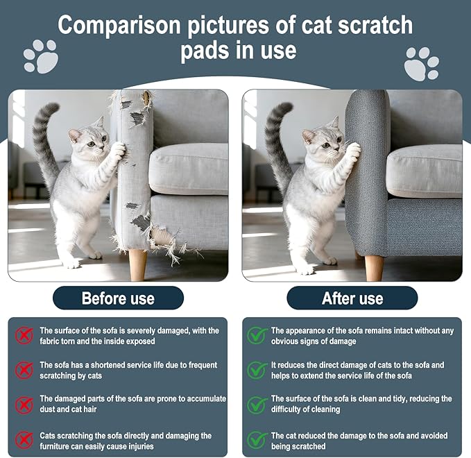 2 Pcs 39.4"X15.8" Cat Scratch Mat for Furniture and Wall Protectors, Trimmable Self-Adhesive Cat Scratch Pads, DIY Cat Scratcher for Covering Cat Tower and Couch Protector (Light Grey)
