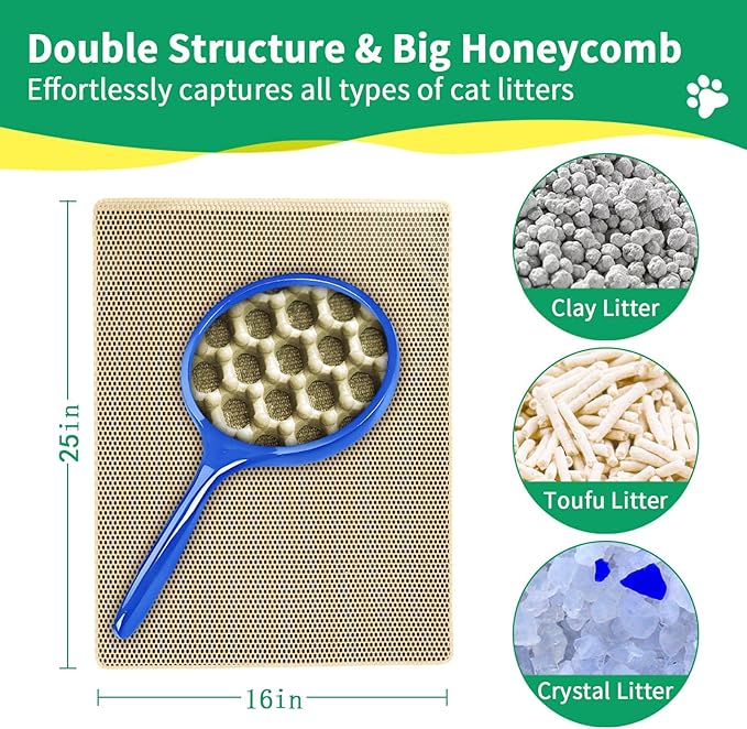 GRELY Cat Litter Mat,25"x16" Litter Box Mat,2 Layer Litter Trapping Mat for Indoor Cats,Litter Catcher Mats. Non-Slip Waterproof Urine Proof, Collapsable