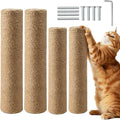 4 Pack Cat Scratching Post Replacement, 15.7 x 3.1 Inch Sisal Poles with M8 Screws, Refill Parts for Indoor Cat Towers and Furniture Repair-Brown