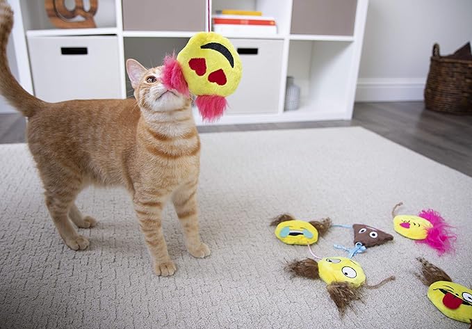 SmartyKat (6 Count) Mouse Moods Emoji Bundle Pack Plush Catnip Toys - Yellow/Brown, 6 Count