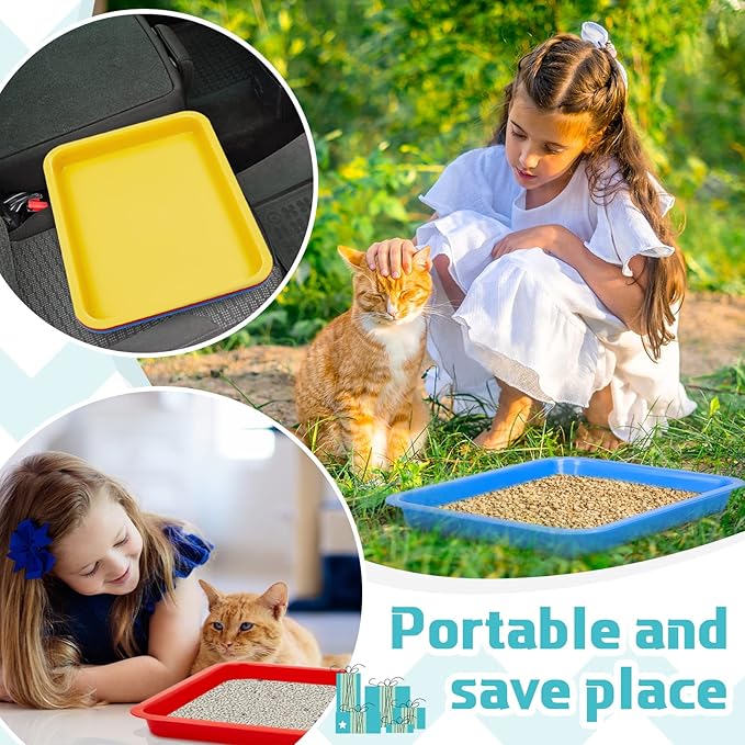 Tessco for you 3 Pcs Kitten Litter Box 17.3 x 13.6 x 1.6 Inch Shallow Low Entry Open Cat Litter Box Waterproof Plastic Small Rabbit Pan Tray Travel Toilet for Senior Cat Kitten Training