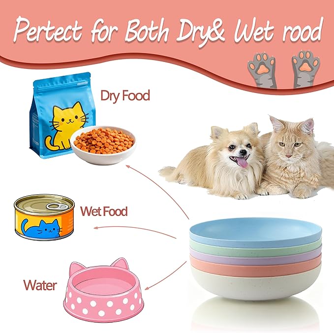 OLULU 10 Pack Cat Bowls, Whisker Friendly Kitten Dishes, Durable Wheat Straw Cat Food Bowls for Indoor Outdoor Cats