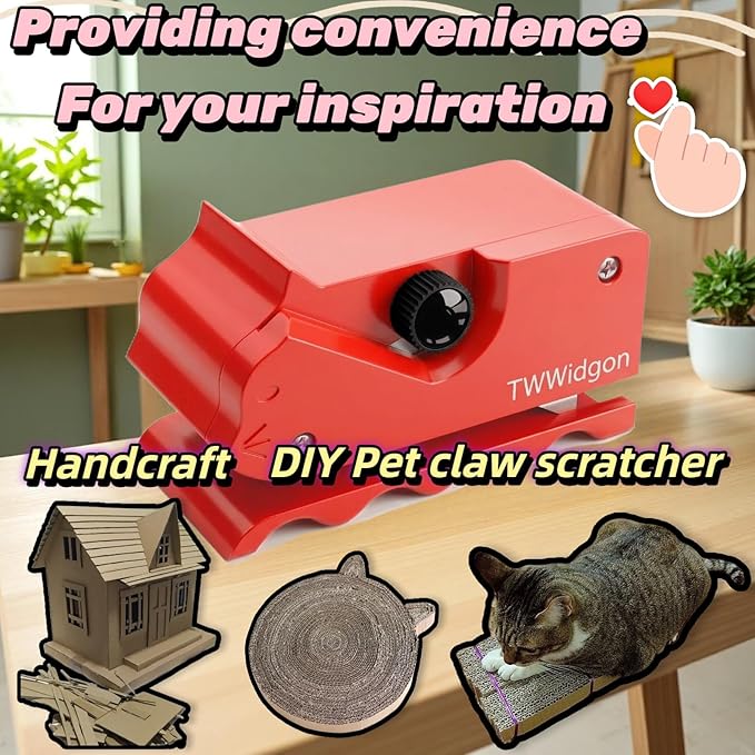 Cardboard Cutter for Cat Scratchers,Includes 10 Blades,3m nylon reusable strap,Non 3D Printed,DIY Cat Scratchers Cardboard Strip Tool,,Cardboard Cutting Machine for Cat Lovers (Red, Non-3D Printed)