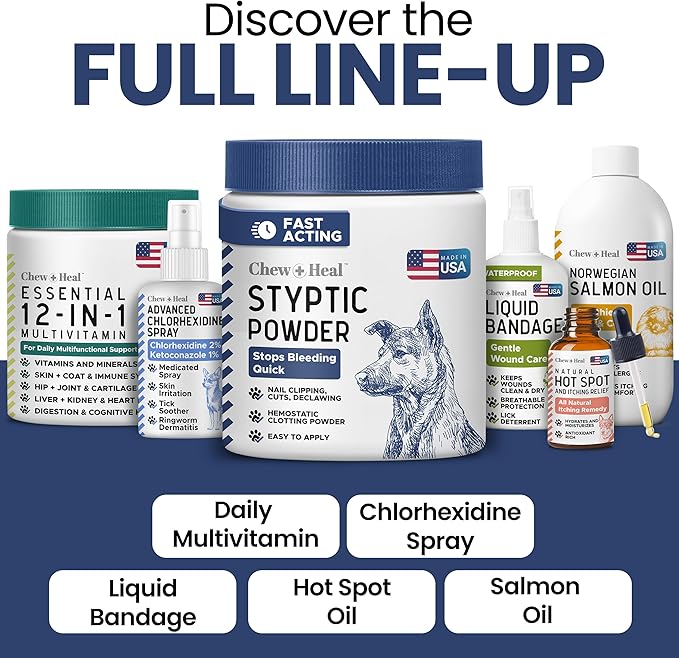 Chew + Heal Labs Styptic Powder for Dogs & Cats - 1.5 oz - Quick Stop Bleeding for Dogs Nails & Minor Cuts - Blood Clotting Powder & Bleed Stop Formula