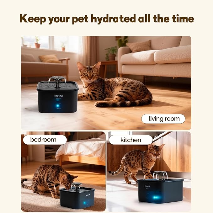 Cat Water Fountain, 74oz/2.2L Catsfoutek Pet Water Fountains for Cats Indoor, 12 Set of Filters Automatic Cat Water Dispenser with 2 Ultra Quiet Pump- for Pets and Small Animals, Black