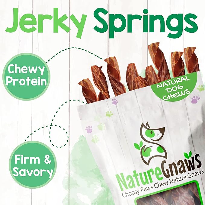 Nature Gnaws Beef Gullet Springs for Dogs 7-8" (12 Count) - Natural Beef Jerky Stick Dog Chew Treats - Rawhide Free