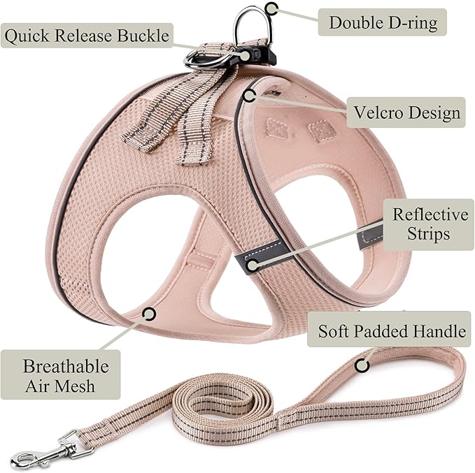 Dog Harness with Leash Set, No Pull Adjustable Reflective Step-in Puppy Pet Vest Harnesses for Small Medium Large Dogs and Cats,Light Pink XXS