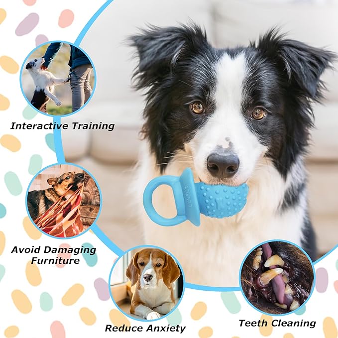 Pacifier Squeaky Dog Toys, Durable Natural Rubber Latex Dog Toy, Fetch and Tug Dog Toy, Dog Treat Toys for Boredom (Blue)