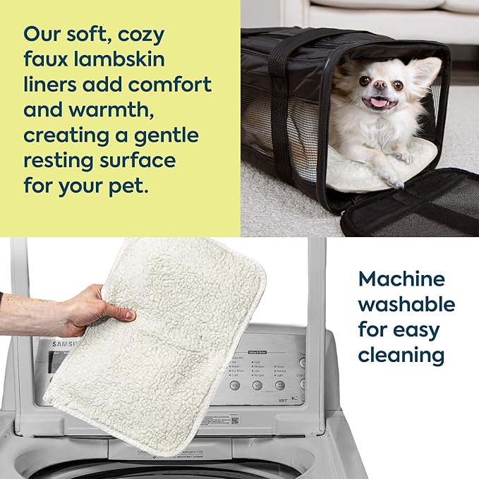 Sherpa Replacement Liners for Travel Pet Carriers - Soft Absorbent Cat & Dog Kennel Pad with Waterproof Backing, Machine Washable Crate Pads, 16.5x11.25in - 2 Pack, White, Medium