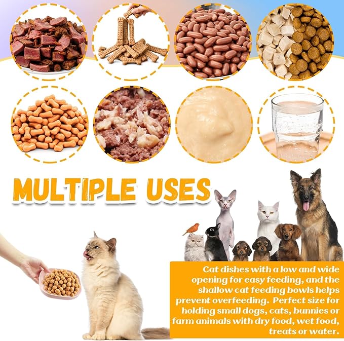 TKOnline 10 Pcs Cat Food Bowl, 5.7 Inch Plastic Shallow Pet Food and Water Dish for Whisker Fatigue Relief, Wide Cat Wet Feeding Bowls, Small Flat Dish for Indoor Outdoor Kittens Dogs ﻿