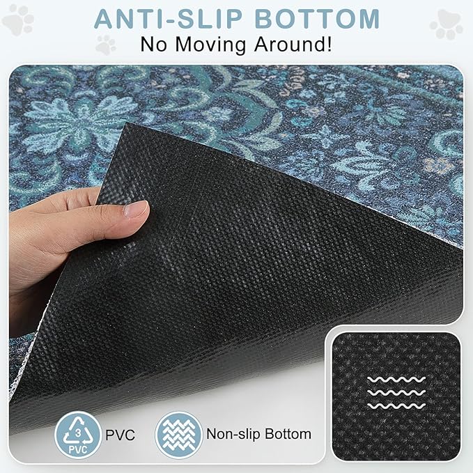 Unicorn Catcher Cat Litter Mat 33" x 22" Non-Slip Litter Box Mat Washable Litter Catcher Mat for Litter Box Indoor Food Mat Supplies Essentials,Navy Blue