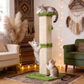 Indoor Cat Scratching Post: 32 In Tall Cat Scratcher with Natural Sisal Rope, Kitty Pet Tower with Sturdy Wood Base and Hanging Ball Toy, Great Gift for Small and Large kittens, LIght Green