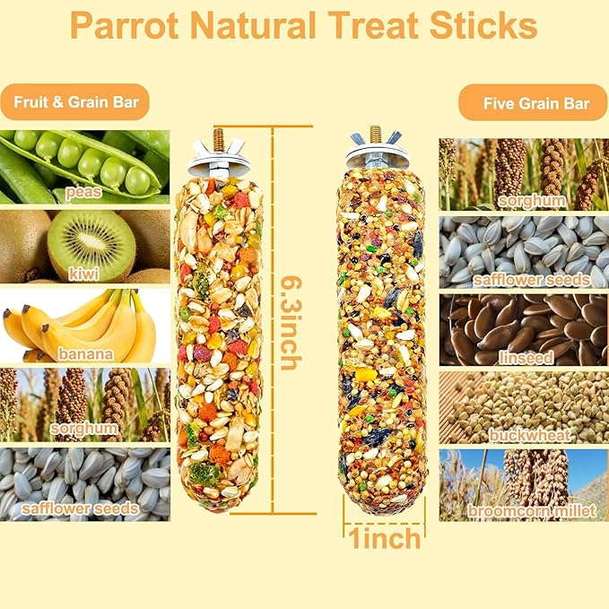 2PCS Parakeet Treat,Natural Parrots Treat Sticks,Vegetable & Grain Flavor Crunch Sticks,Bird Treats for Cockatiel Budgies Lovebirds Canary Conure Finches