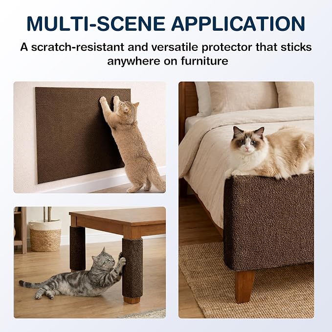 2 Pack Cat Scratcher Mat Roll for Furniture & Couch Protection | Total 157.5" x 15.8" Trimmable Self-Adhesive Carpet Cat Scratch Pad Replacement (Brown)