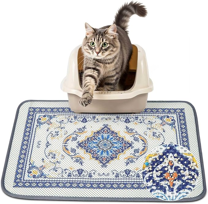 Unicorn Catcher 24X15in Cat Litter Mat Machine Washable Soft 3D Air Mesh Litter Box Rug Non-Slip Backing Quick Dry Scatter Control for Paws,Blue
