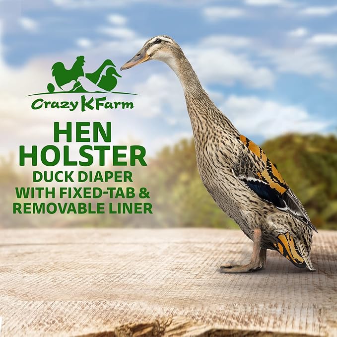 Hen Holster Starter Kit - Wrap-Around Runner Duck Diaper w/ Removable Liner & Fixed Tab - Durable, Secure Fit, Easy-to-Wear - Essential Duck Supplies for Real Ducks, Made in USA - Tiger