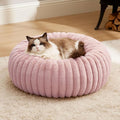 Bedsure ComfyFleece Cat beds for Indoor Cats - Donut Dog Beds for Small Dogs with Corduroy Fleece & Anti Slip Bottom, Faux Fur Pet Beds with Washable Removable Cover, Blush Pink, 20x20x6 inches
