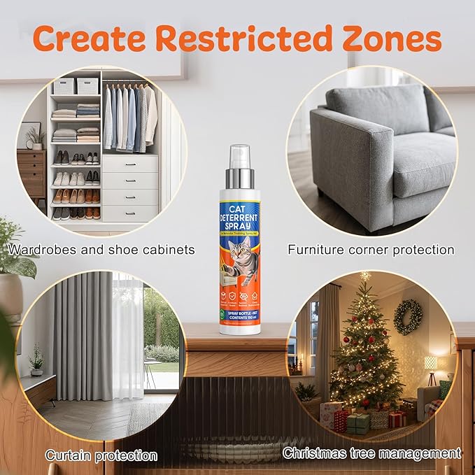 Cat Deterrent Spray - for Indoor and Outdoor, Cat Scratch Deterrent for Furniture Protection, Anti Marking Deterrent for Sofas & Carpet - with Natural Ingredients (5.07 Fl Oz)
