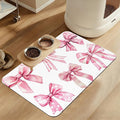 Pink Bows Dog Cat Food Mat–Christmas Stocking Absorbent Waterproof Placemat for Food and Water Bowls, Non Slip Rubber Backing, Feeding Mat for Clean Floors 16"x24"