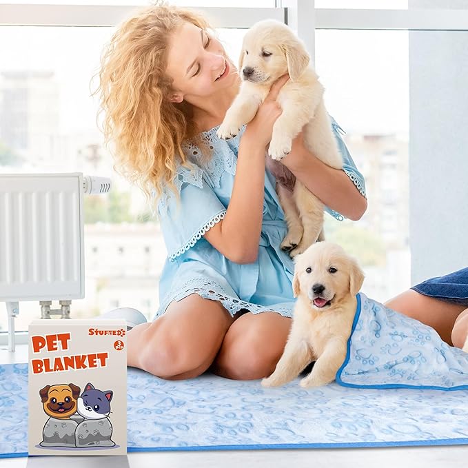 Stuffed 3pcs Premium Soft Dog Blankets for Small Dogs, Cat Blanket Calming Washable for Bed Couch Crate Protection Cover, Dog Puppy Kitten Essentials Christmas Dog Gifts, 16 * 24 inches,Blue