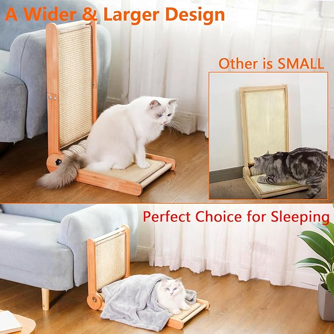 Cat Scratcher, 23.6 Inch L Shape Foldable Cat Scratching Post Pads Wall and Couch Mounted, Easy Install Cat Scratching Woodboard Toy for Indoor Cats, Large Size
